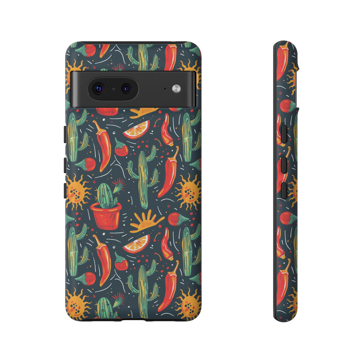 Cactuses, Peppers & Sun Pattern Phone Case – Vibrant Summer Design for Stylish Protection