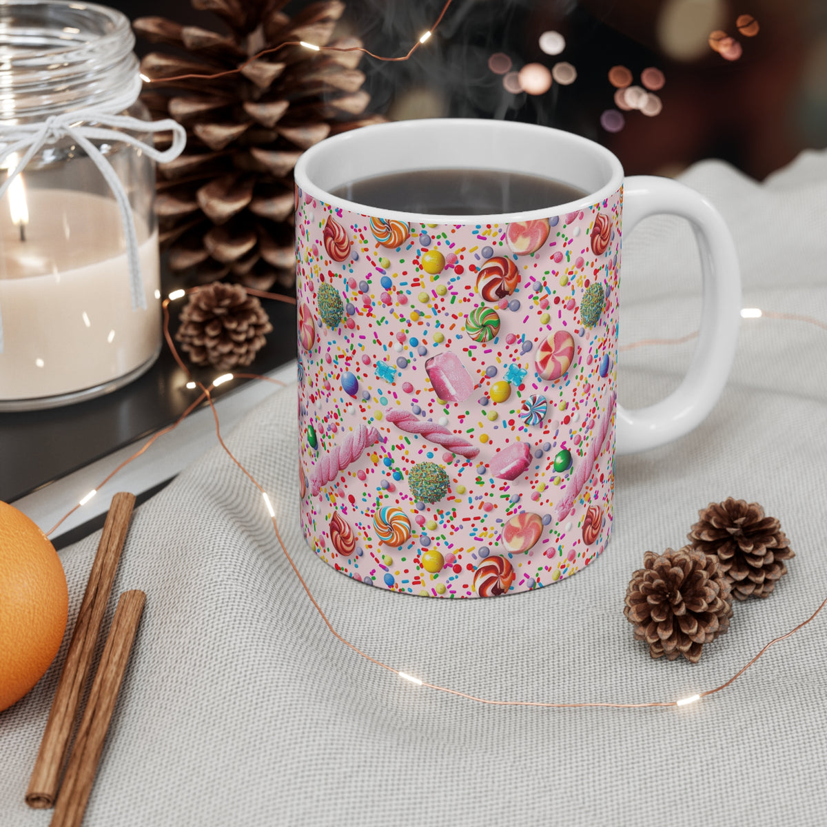 Colorful All-Over Candy Theme Coffee Mug Fun Ceramic Drinkware 428