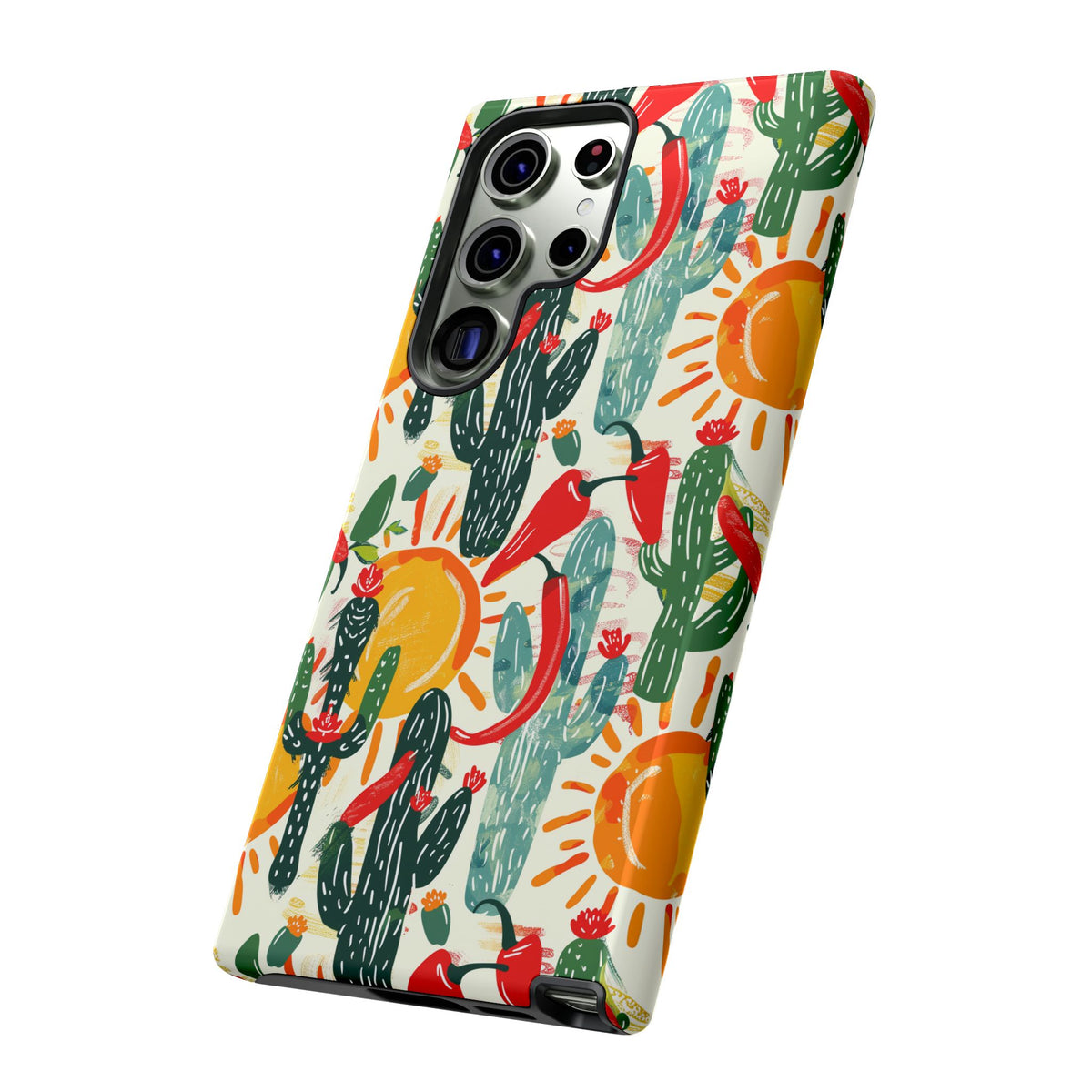 Cactuses, Peppers & Sun Pattern Phone Case – Vibrant Summer Design for Stylish Protection 2