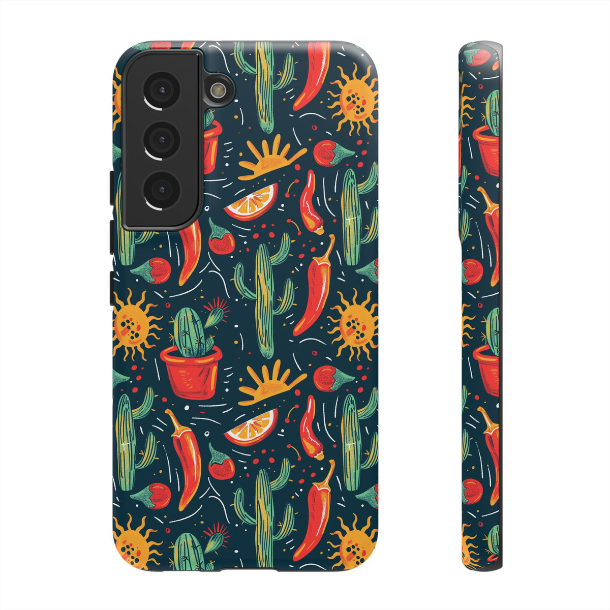 Cactuses, Peppers & Sun Pattern Phone Case – Vibrant Summer Design for Stylish Protection