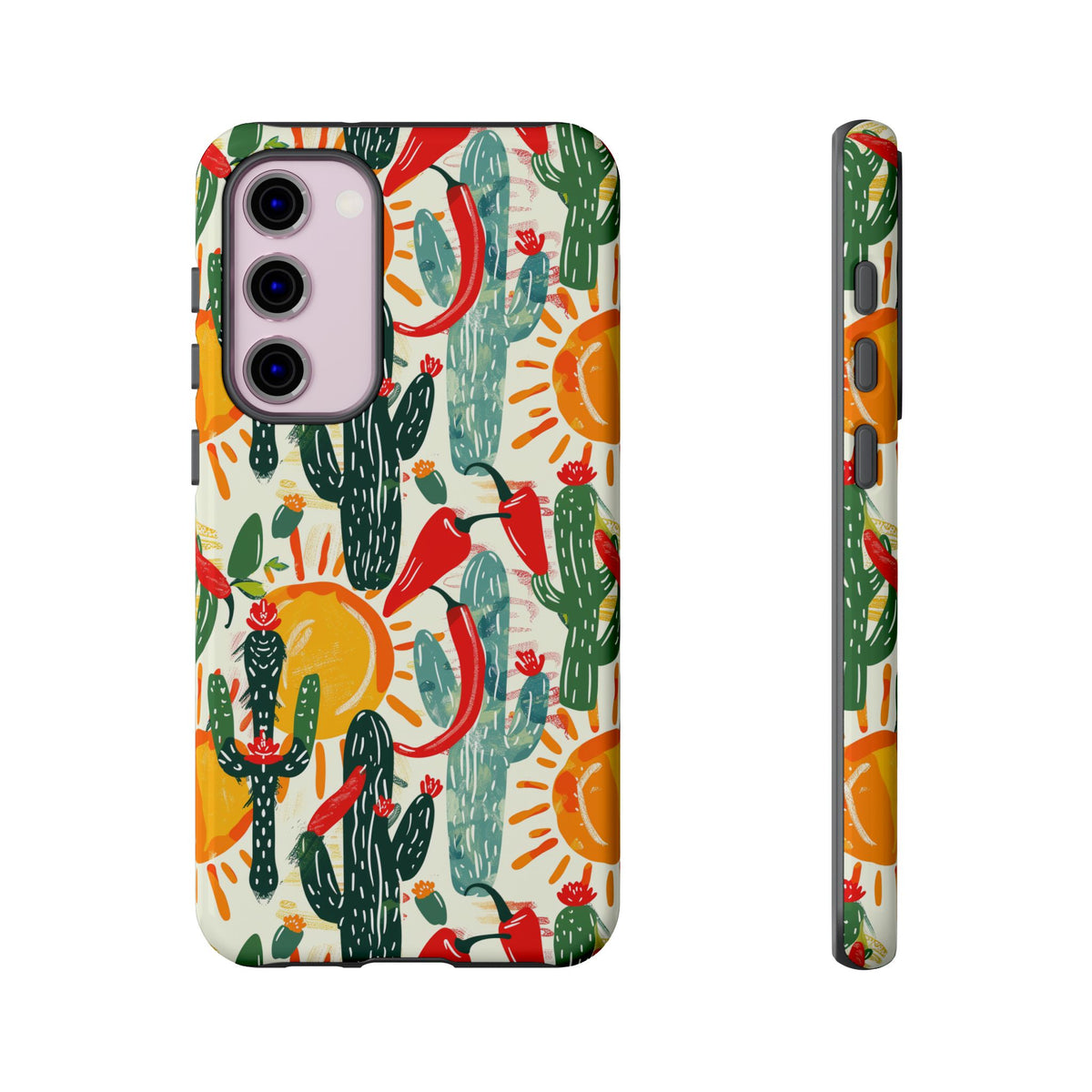 Cactuses, Peppers & Sun Pattern Phone Case – Vibrant Summer Design for Stylish Protection 2