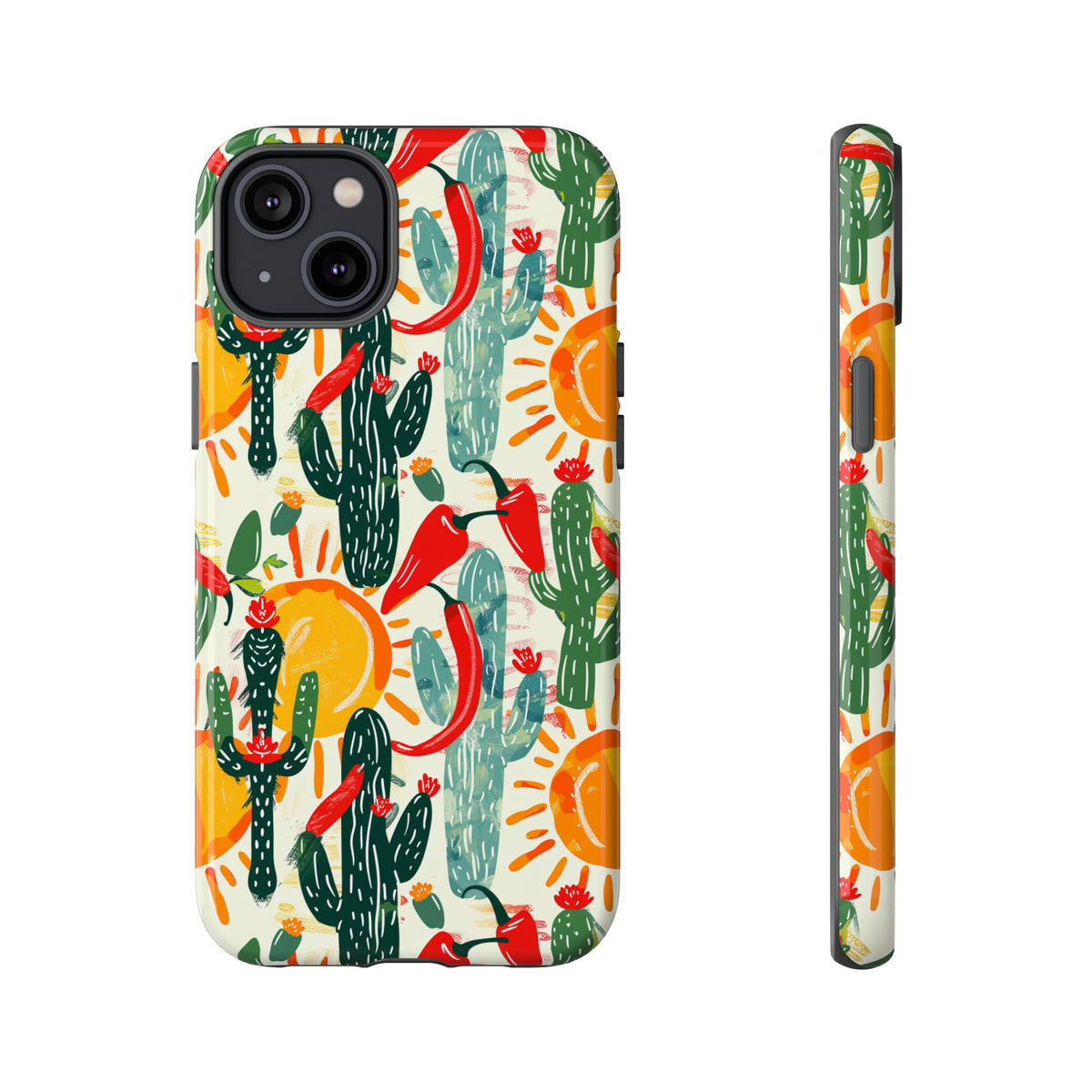 Cactuses, Peppers & Sun Pattern Phone Case – Vibrant Summer Design for Stylish Protection 2