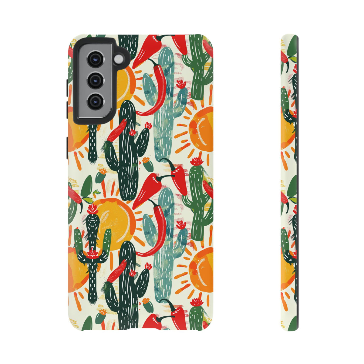 Cactuses, Peppers & Sun Pattern Phone Case – Vibrant Summer Design for Stylish Protection 2