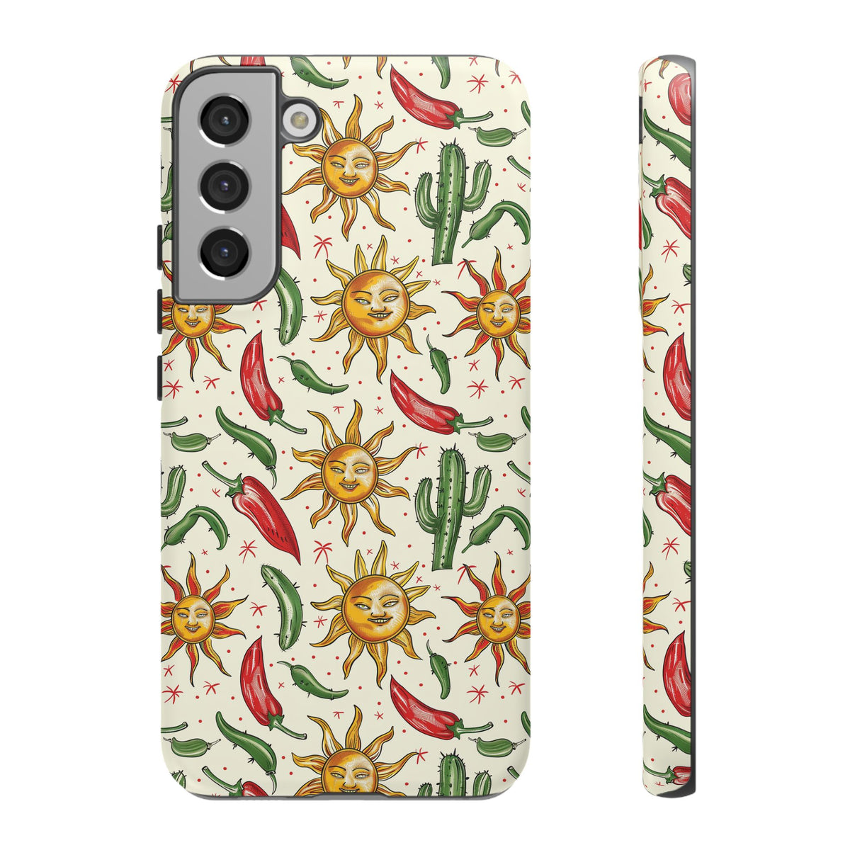 Cactuses, Peppers & Sun Pattern Phone Case – Vibrant Summer Design for Stylish Protection