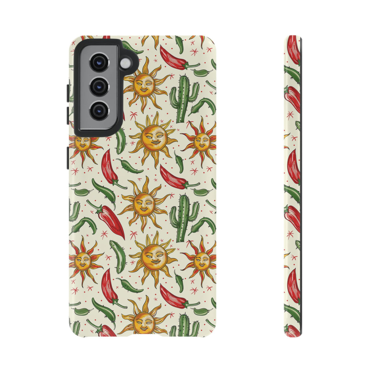 Cactuses, Peppers & Sun Pattern Phone Case – Vibrant Summer Design for Stylish Protection