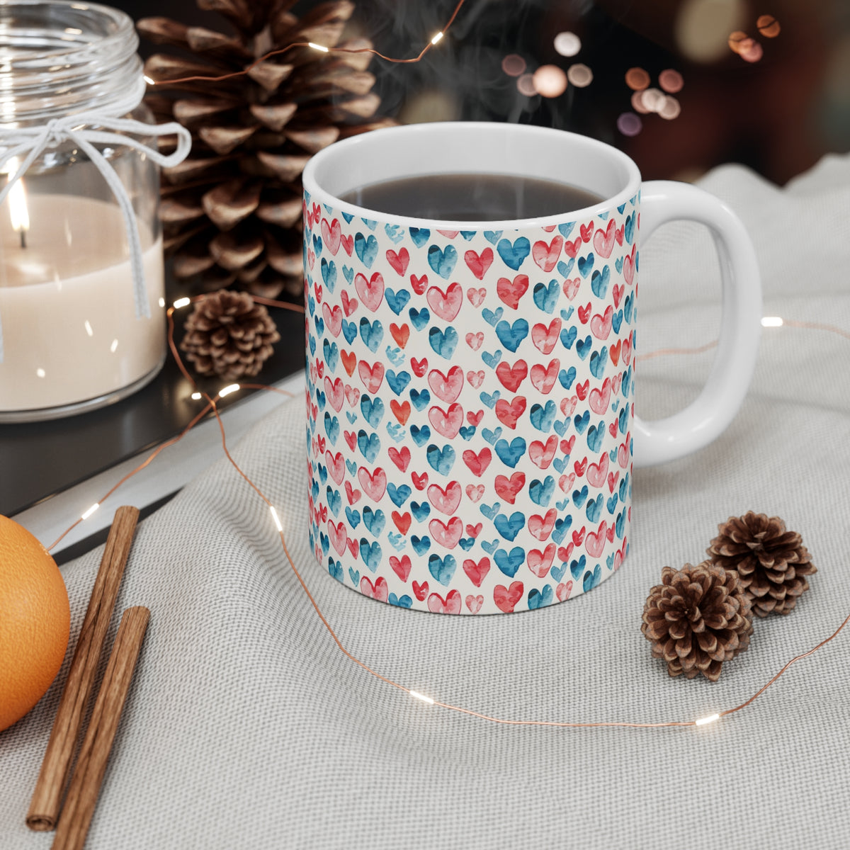 Colorful Heart Design Coffee Mug - Endless Love Pattern Ceramic Cup 1015