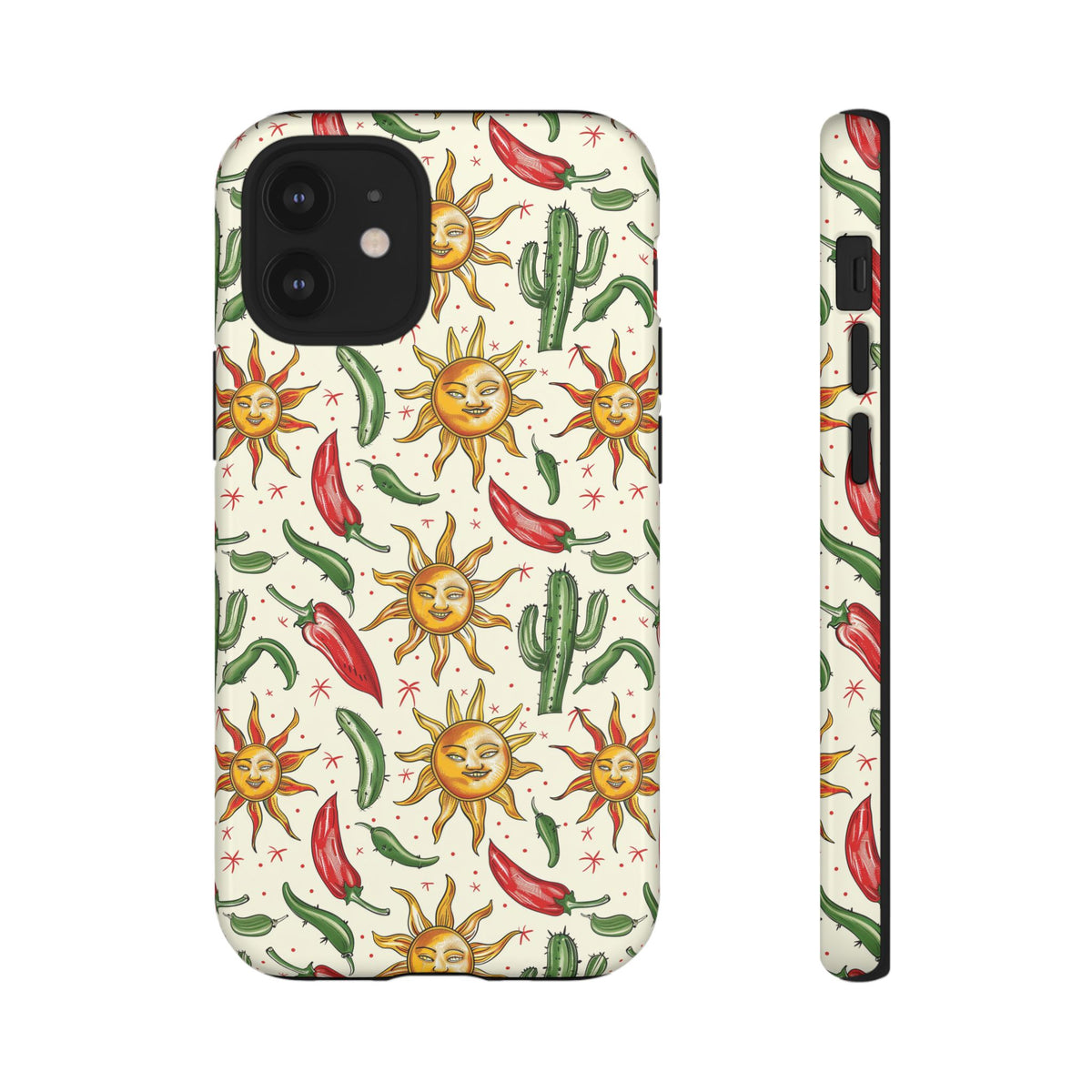 Cactuses, Peppers & Sun Pattern Phone Case – Vibrant Summer Design for Stylish Protection