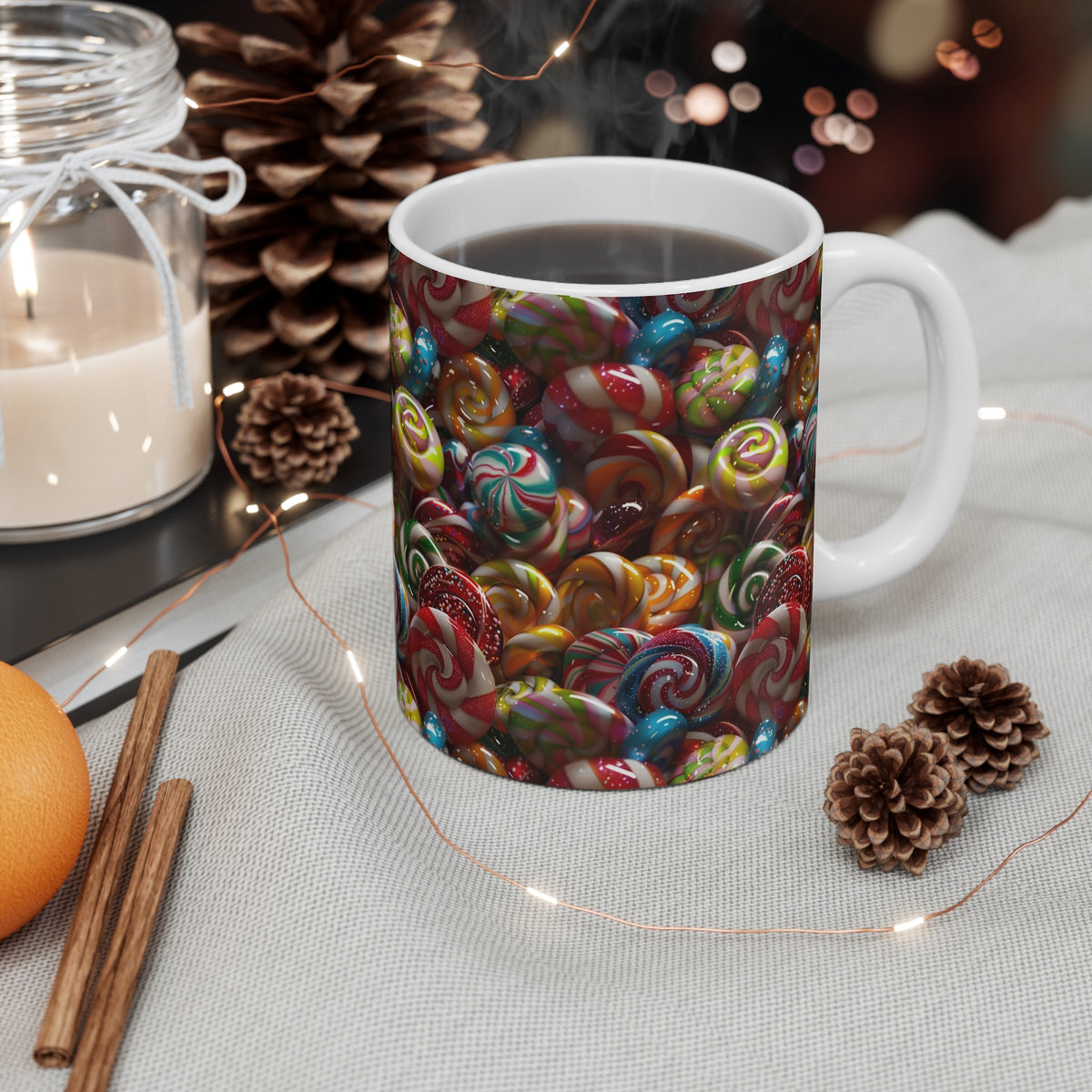 Colorful All-Over Candy Theme Coffee Mug Fun Ceramic Drinkware 081