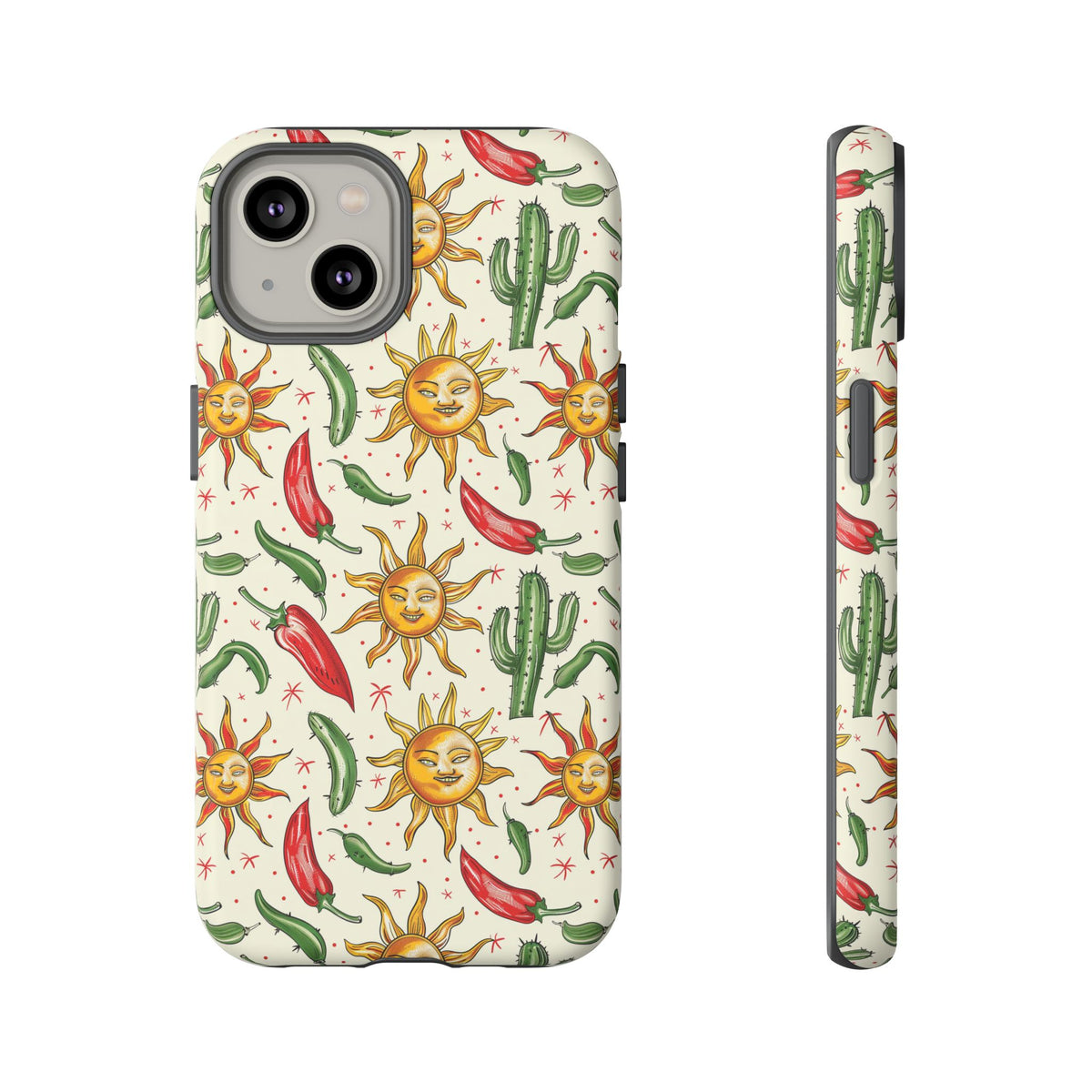 Cactuses, Peppers & Sun Pattern Phone Case – Vibrant Summer Design for Stylish Protection