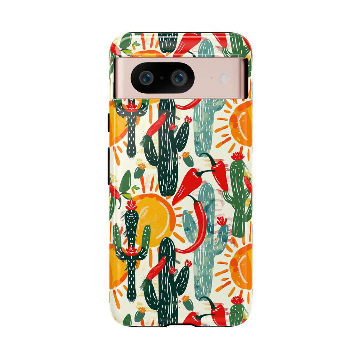 Cactuses, Peppers & Sun Pattern Phone Case – Vibrant Summer Design for Stylish Protection 2