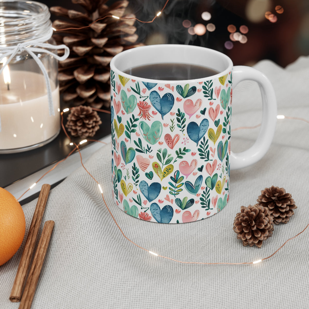 Colorful Heart Design Coffee Mug - Endless Love Pattern Ceramic Cup 303