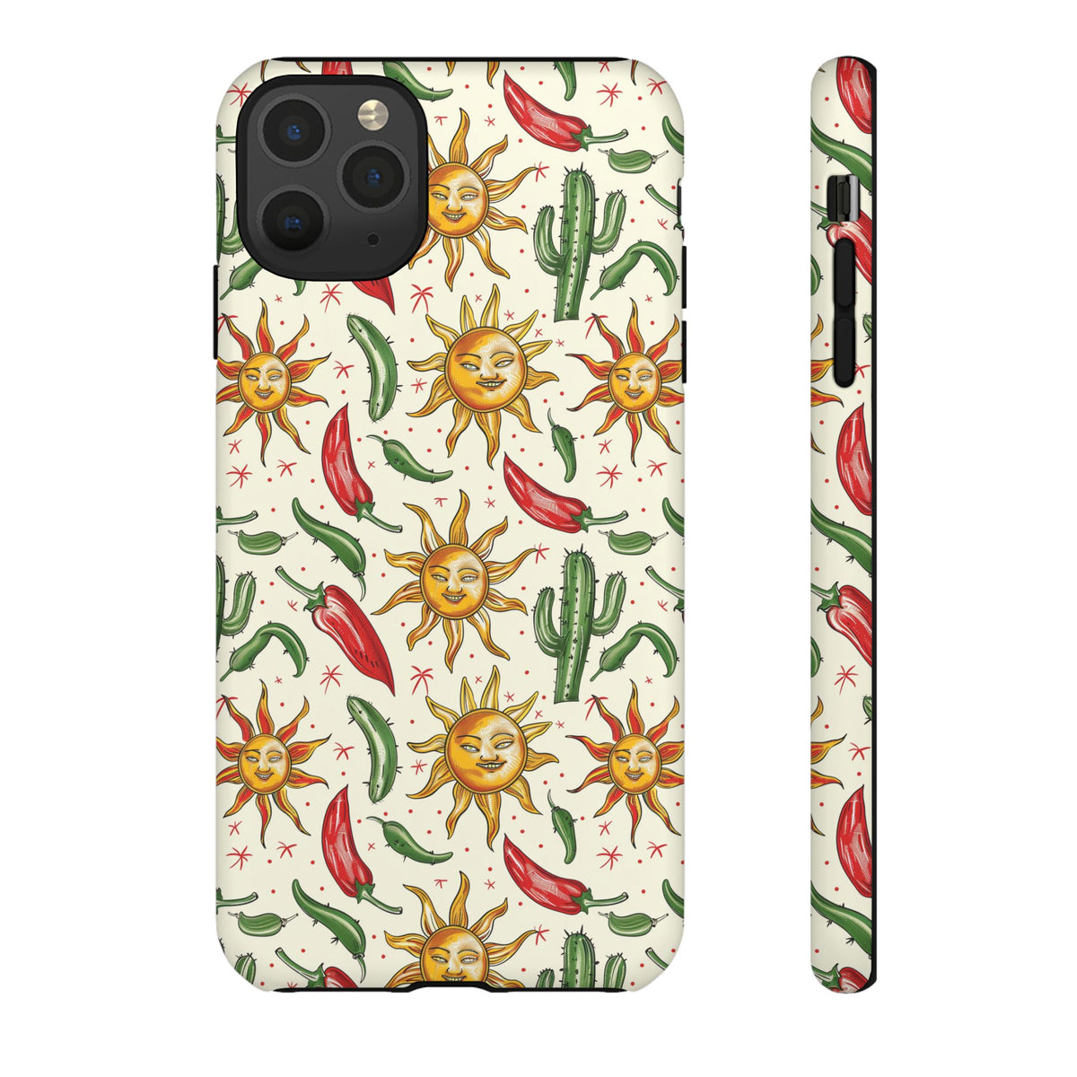 Cactuses, Peppers & Sun Pattern Phone Case – Vibrant Summer Design for Stylish Protection