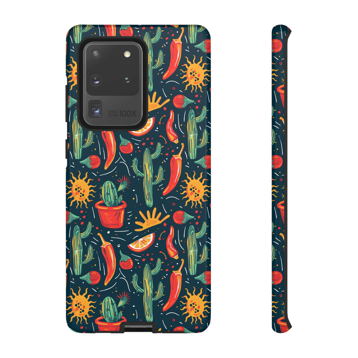 Cactuses, Peppers & Sun Pattern Phone Case – Vibrant Summer Design for Stylish Protection