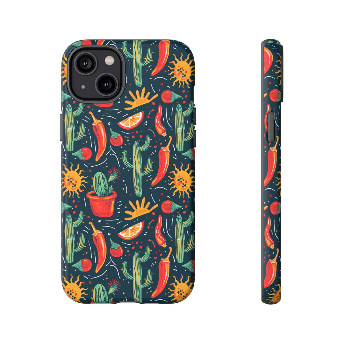 Cactuses, Peppers & Sun Pattern Phone Case – Vibrant Summer Design for Stylish Protection