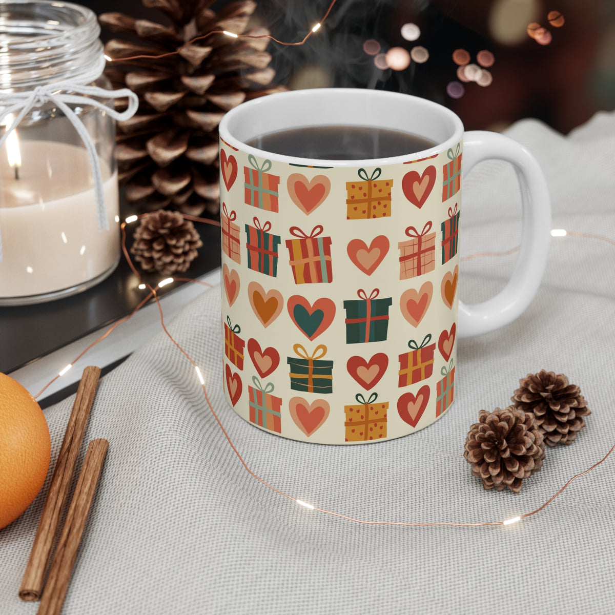 Colorful Heart Design Coffee Mug - Endless Love Pattern Ceramic Cup 451