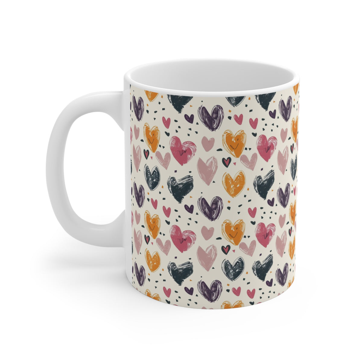 Colorful Heart Design Coffee Mug - Endless Love Pattern Ceramic Cup 650