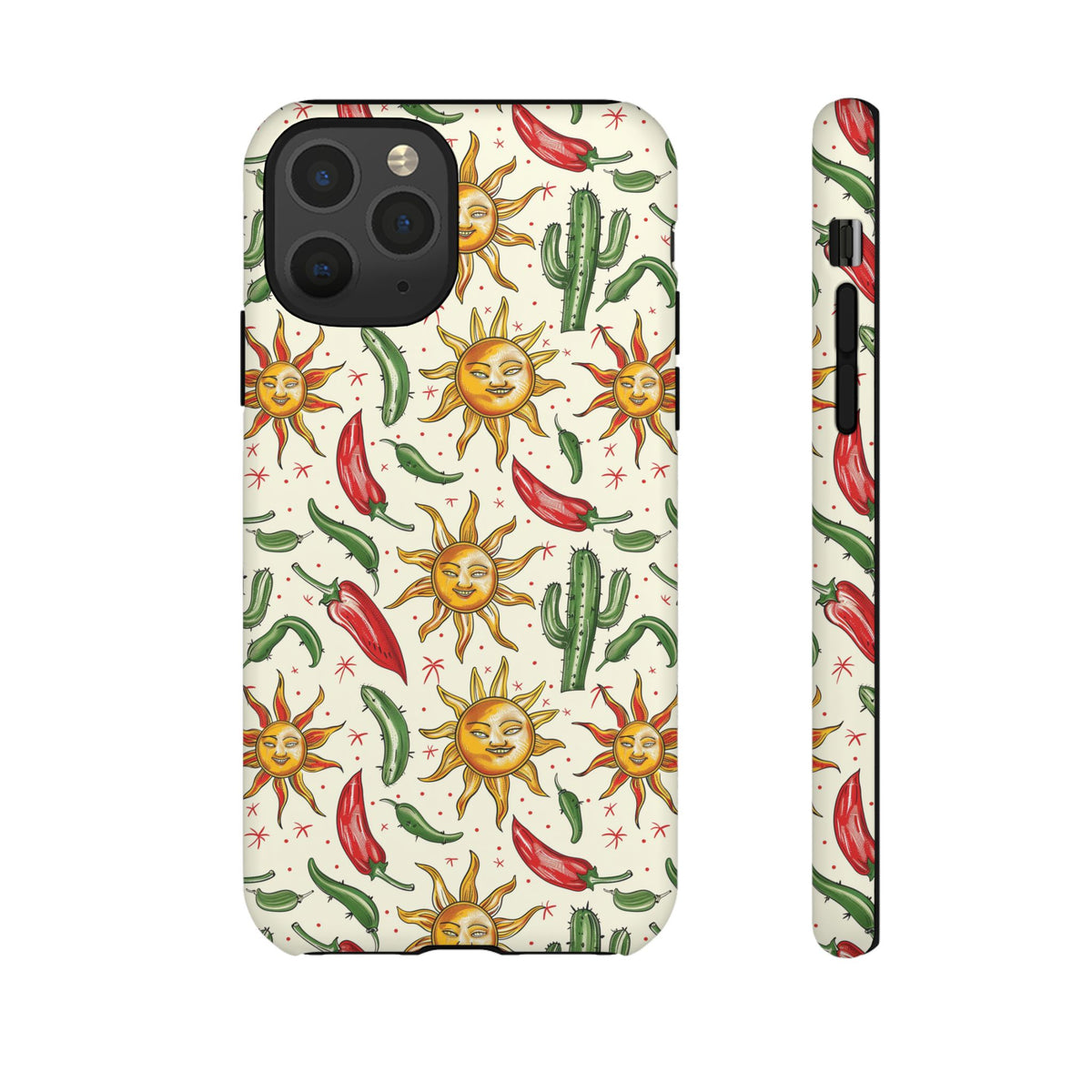 Cactuses, Peppers & Sun Pattern Phone Case – Vibrant Summer Design for Stylish Protection