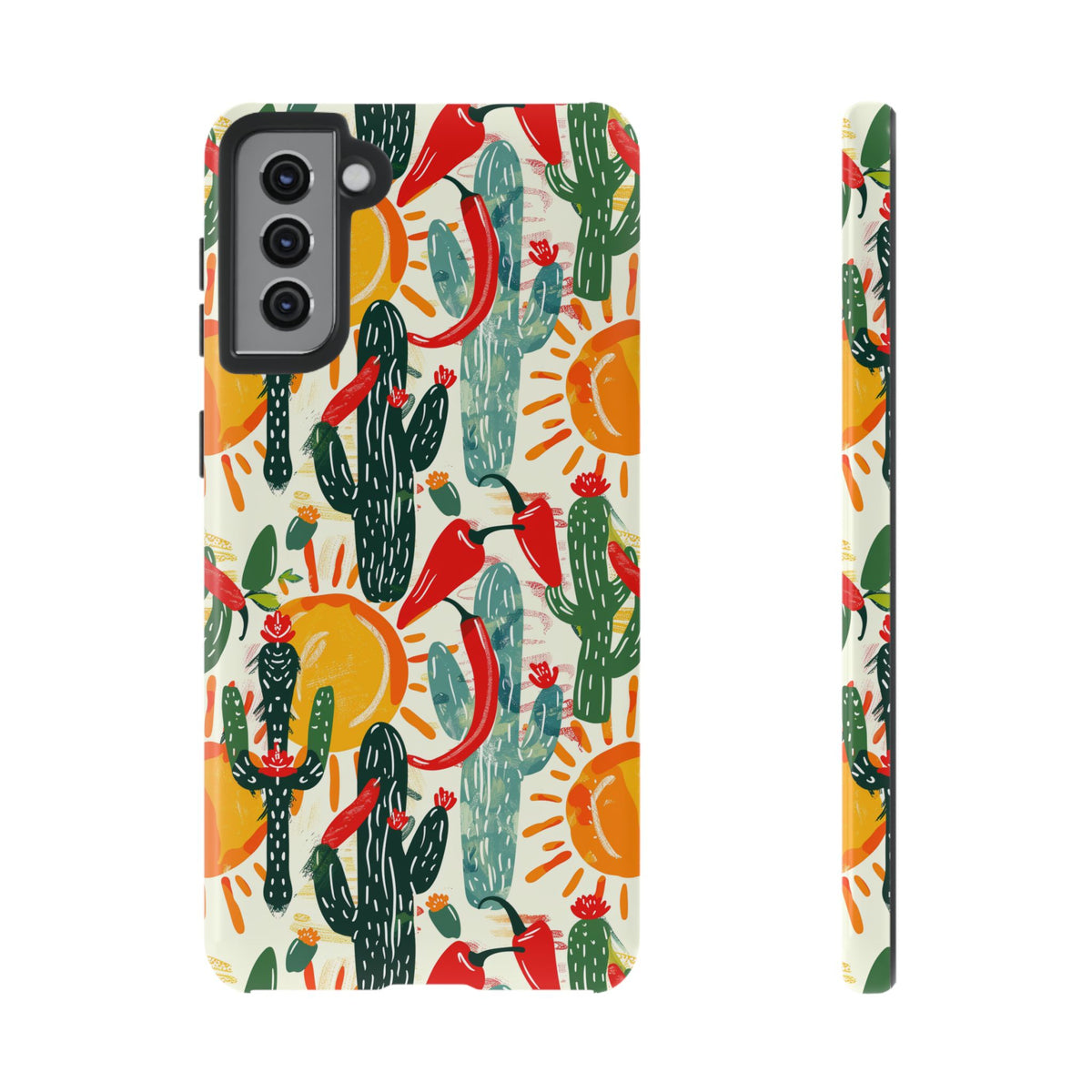 Cactuses, Peppers & Sun Pattern Phone Case – Vibrant Summer Design for Stylish Protection 2