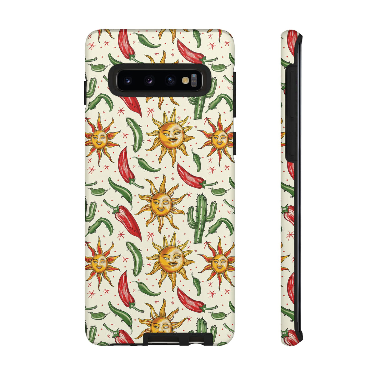 Cactuses, Peppers & Sun Pattern Phone Case – Vibrant Summer Design for Stylish Protection