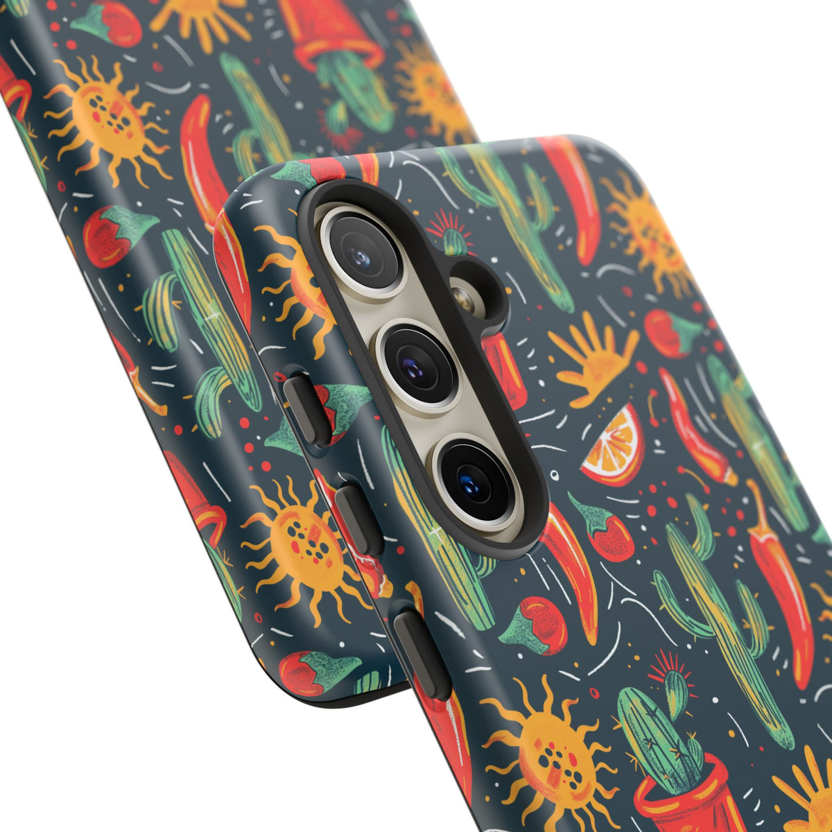 Cactuses, Peppers & Sun Pattern Phone Case – Vibrant Summer Design for Stylish Protection