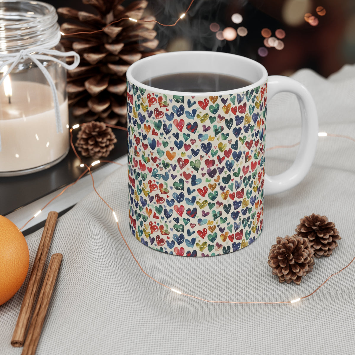 Colorful Heart Design Coffee Mug - Endless Love Pattern Ceramic Cup 850
