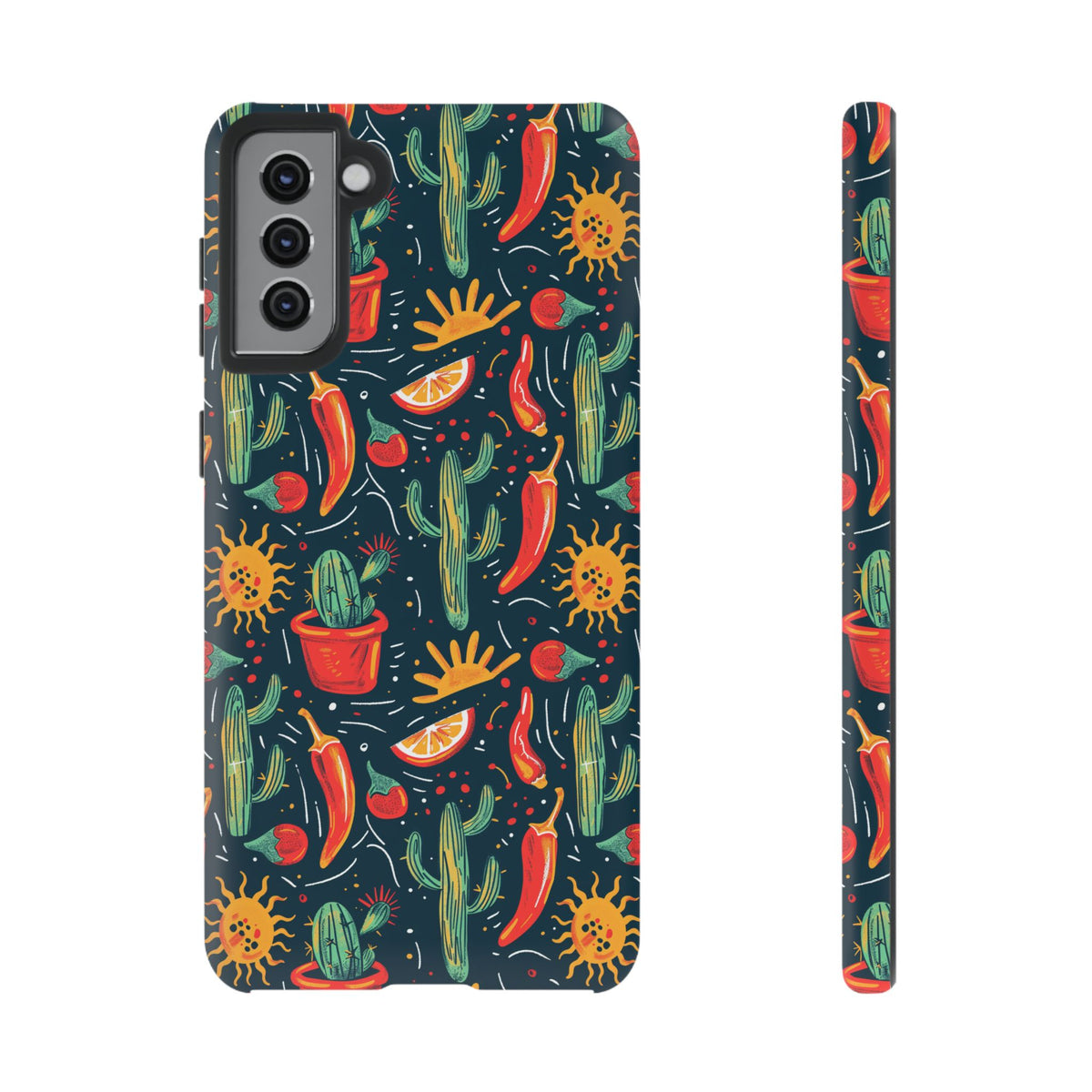 Cactuses, Peppers & Sun Pattern Phone Case – Vibrant Summer Design for Stylish Protection