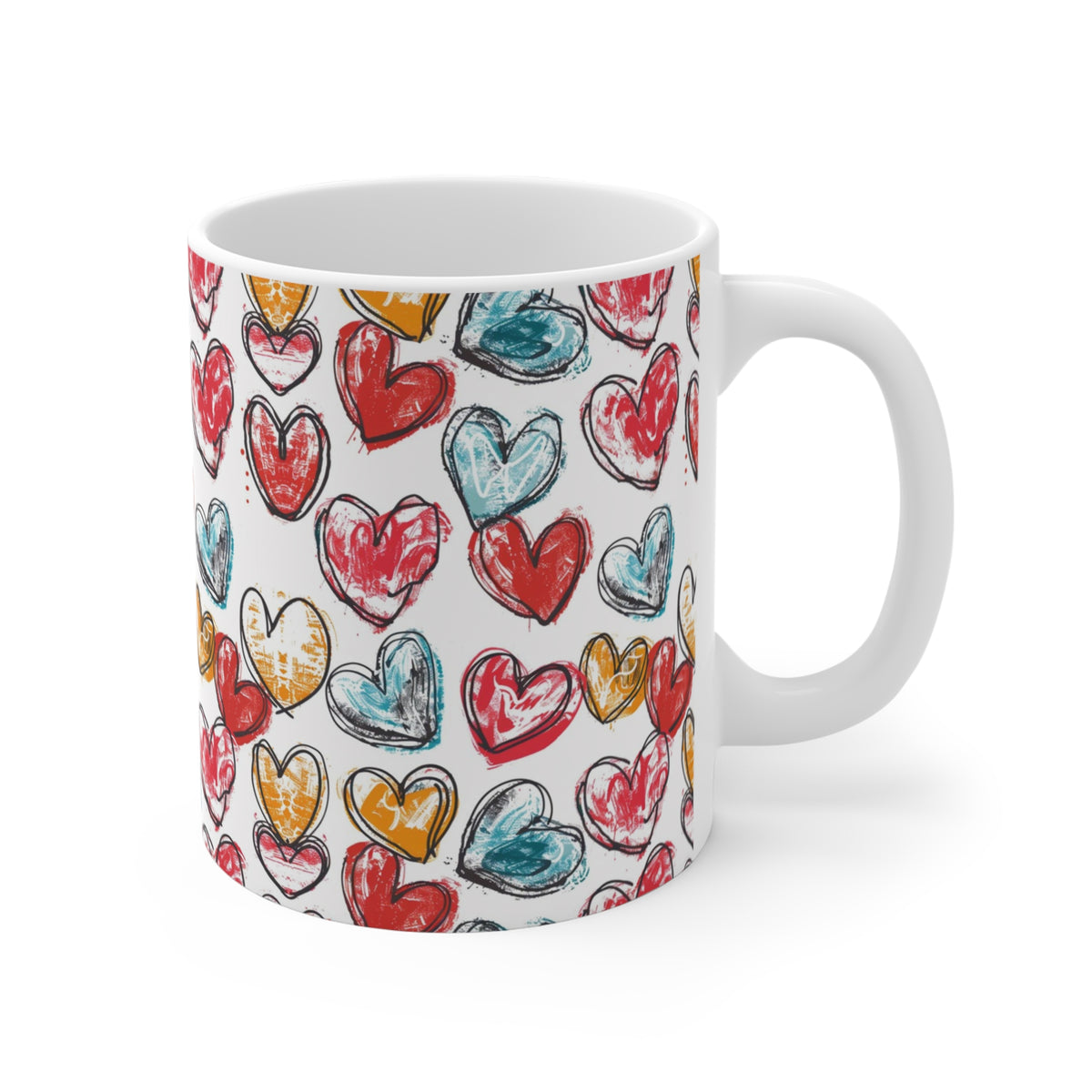 Colorful Heart Design Coffee Mug - Endless Love Pattern Ceramic Cup 235
