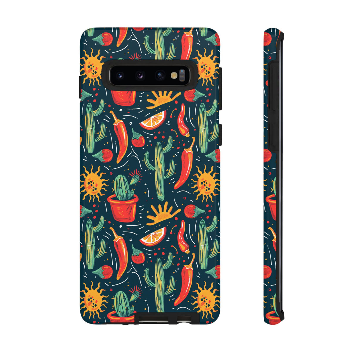 Cactuses, Peppers & Sun Pattern Phone Case – Vibrant Summer Design for Stylish Protection