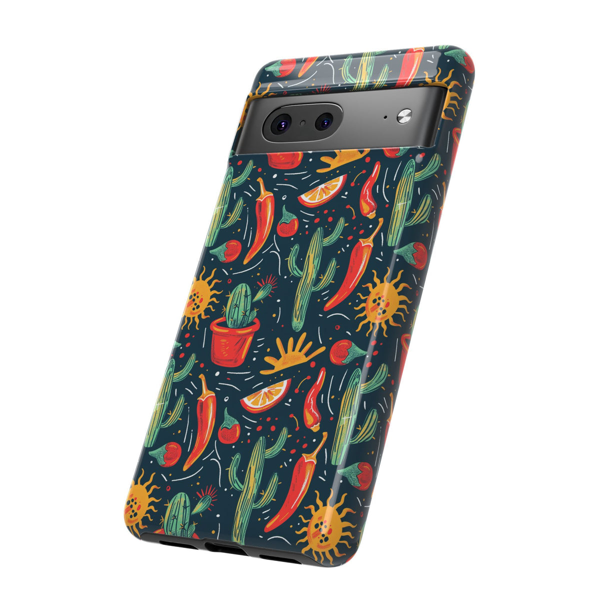 Cactuses, Peppers & Sun Pattern Phone Case – Vibrant Summer Design for Stylish Protection