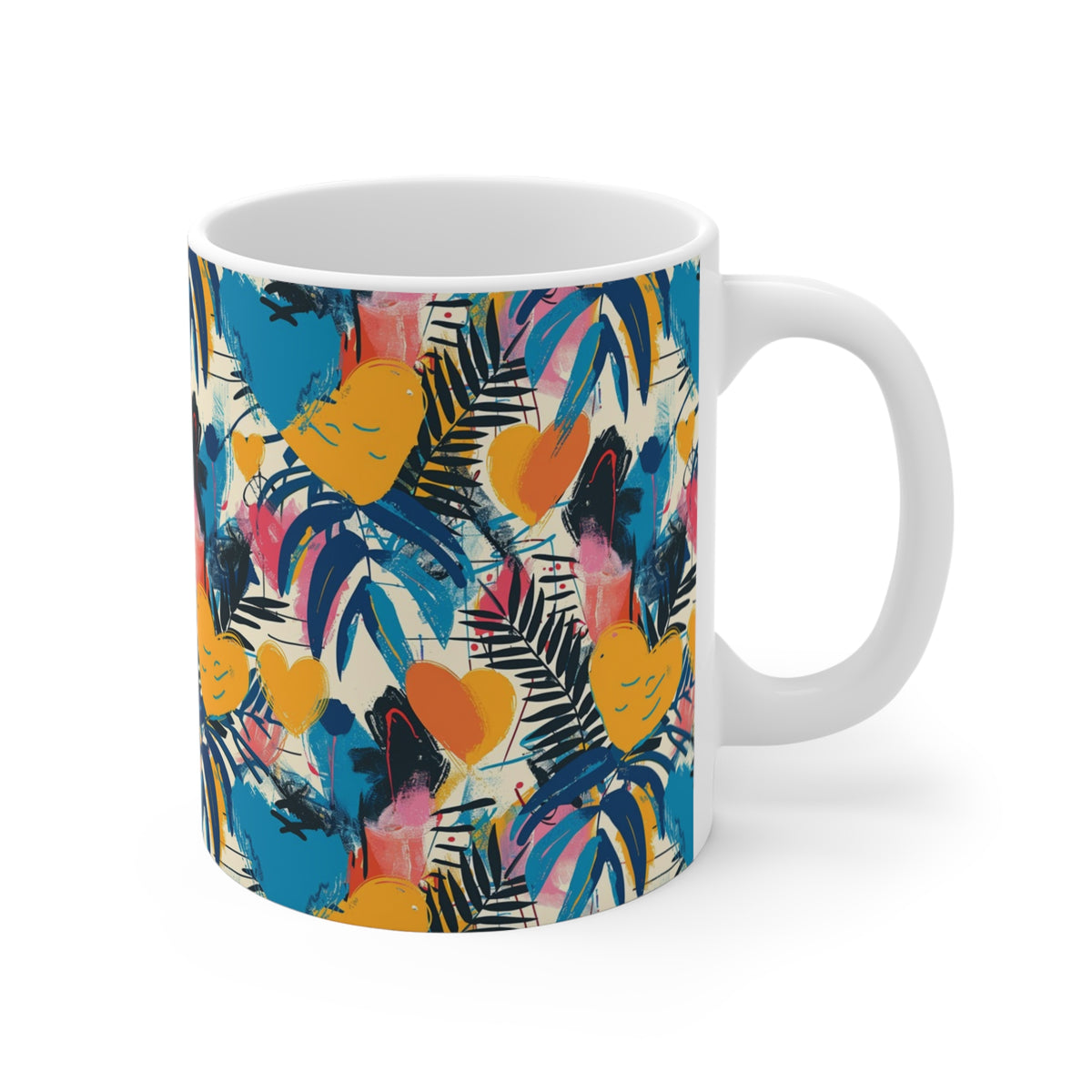 Colorful Heart Design Coffee Mug - Endless Love Pattern Ceramic Cup 305