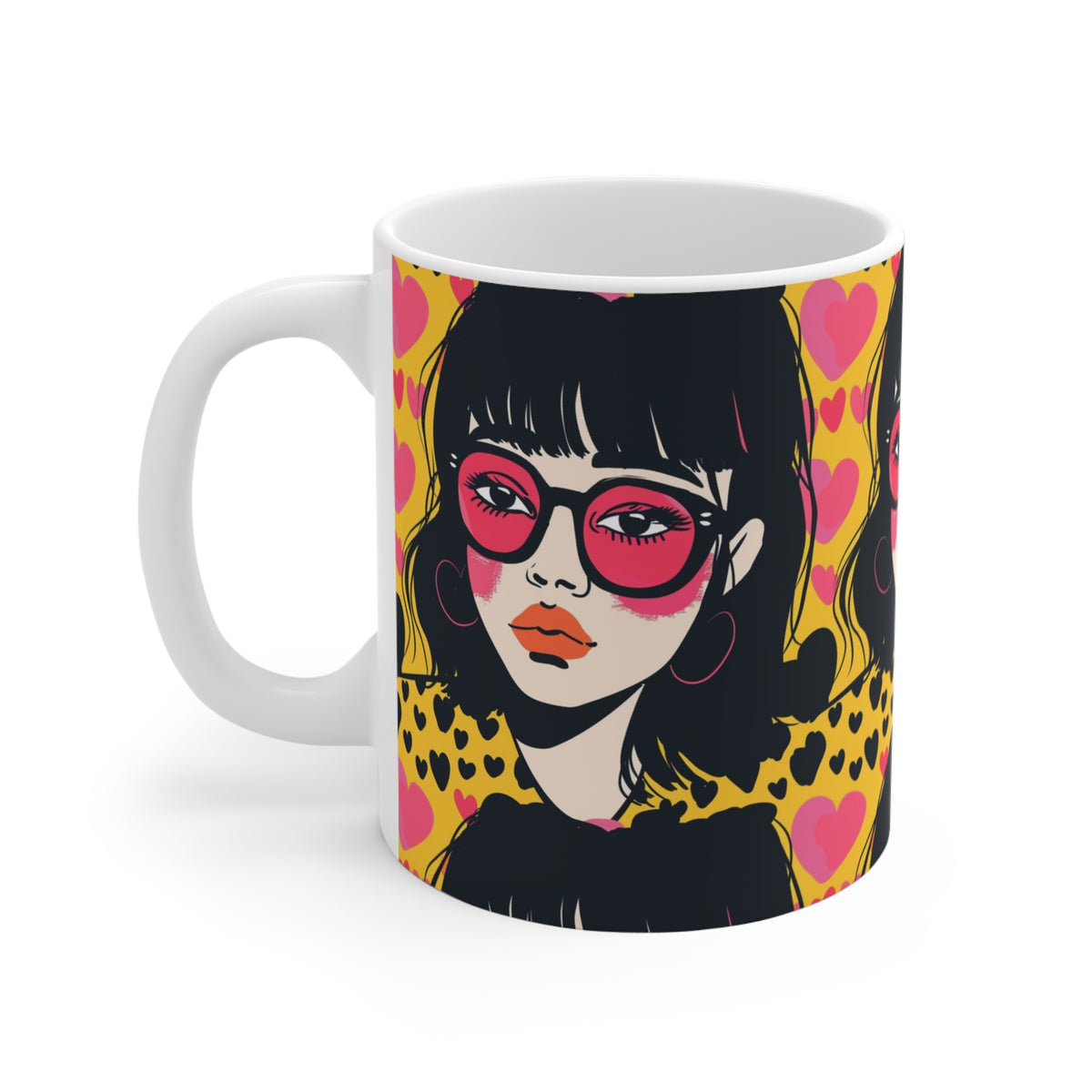 Colorful Heart Design Coffee Mug - Endless Love Pattern Ceramic Cup 874