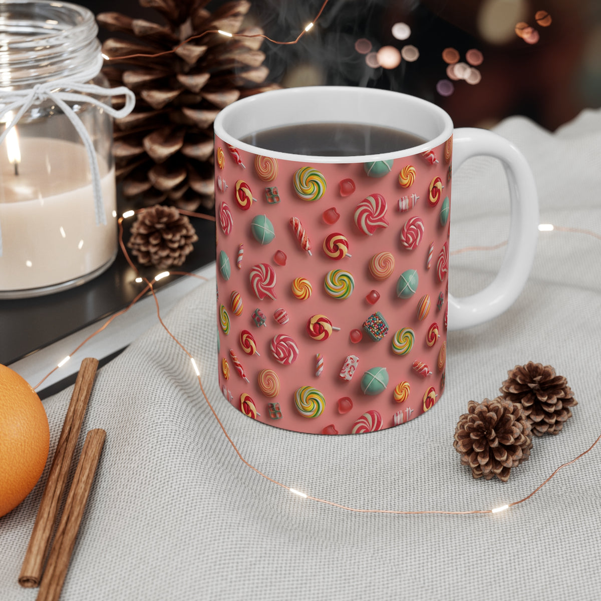 Colorful All-Over Candy Theme Coffee Mug Fun Ceramic Drinkware 077