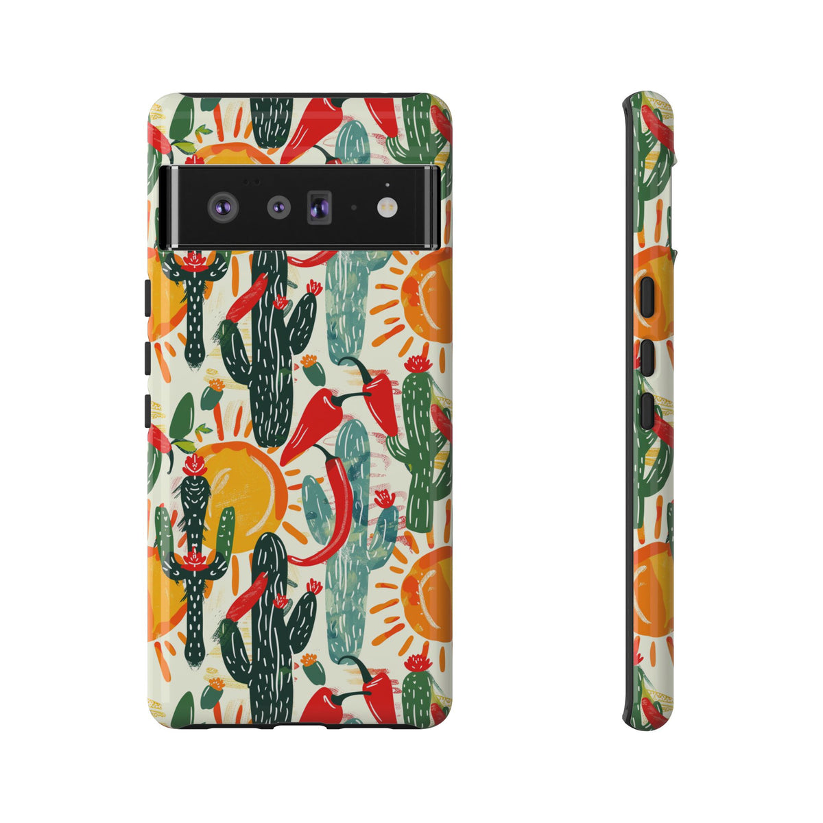 Cactuses, Peppers & Sun Pattern Phone Case – Vibrant Summer Design for Stylish Protection 2