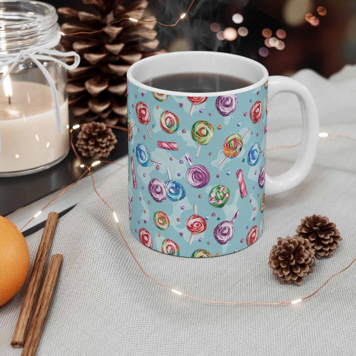 Colorful All-Over Candy Theme Coffee Mug Fun Ceramic Drinkware 089