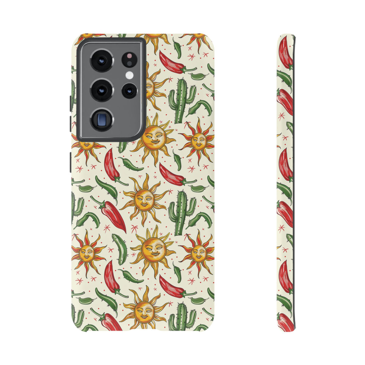 Cactuses, Peppers & Sun Pattern Phone Case – Vibrant Summer Design for Stylish Protection