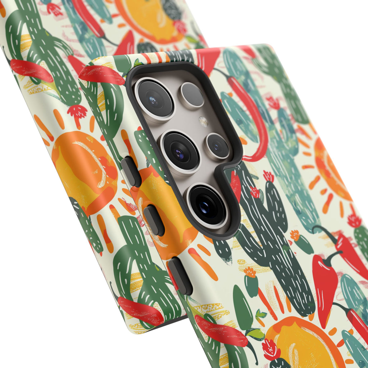 Cactuses, Peppers & Sun Pattern Phone Case – Vibrant Summer Design for Stylish Protection 2