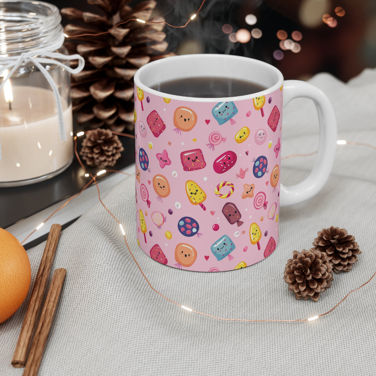 Colorful All-Over Candy Theme Coffee Mug Fun Ceramic Drinkware 488