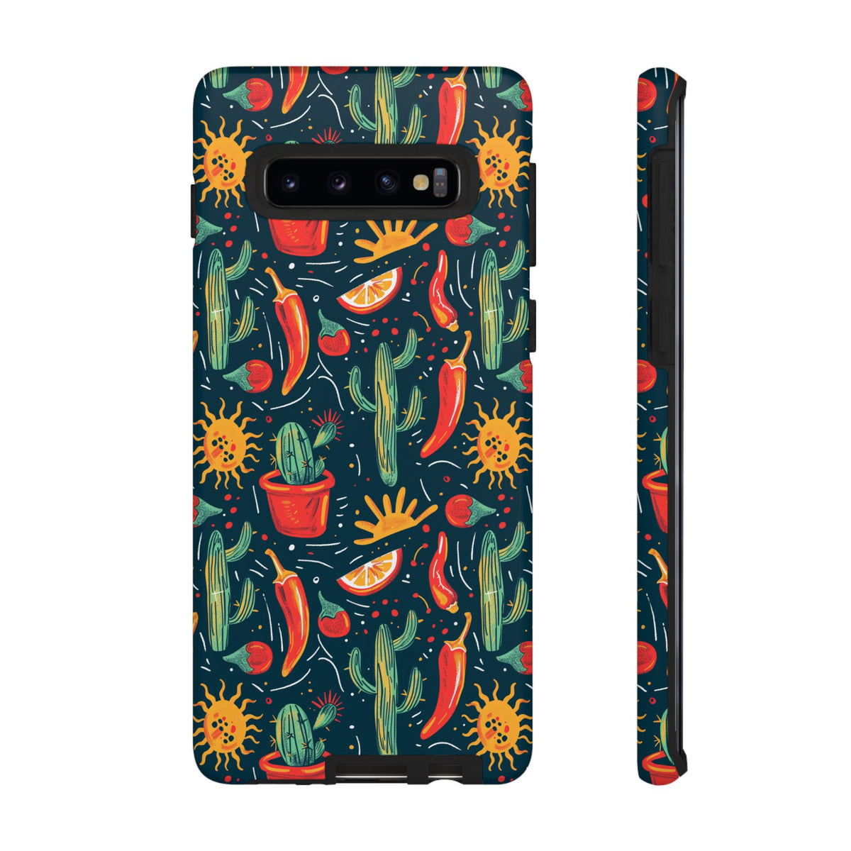 Cactuses, Peppers & Sun Pattern Phone Case – Vibrant Summer Design for Stylish Protection